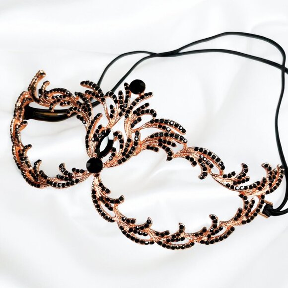 Black Crystal Masquerade Mask, Rose Gold Party Mask, Prom Mask, Renaissance Mask - Picture 7 of 7